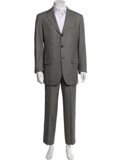 Pre-owned Kiton Cashmere Printed Two-piece Blazer In Gray