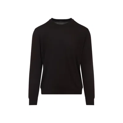 Kiton Cashmere-silk Blend Sweater With Classic Crew Neckline In Brown