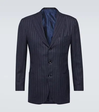 Kiton Cashmere, Silk, And Linen Tuxedo Jacket In Blue