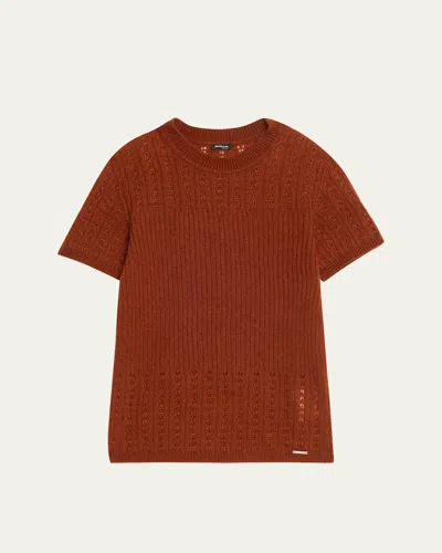 Kiton Cashmere-silk Short-sleeve Sweater In Brown