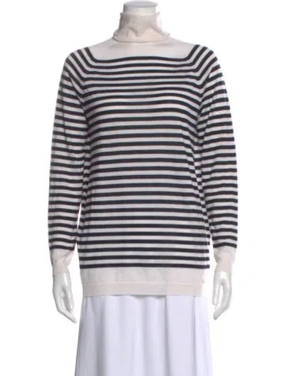 Pre-owned Kiton Cashmere Striped Sweater In White