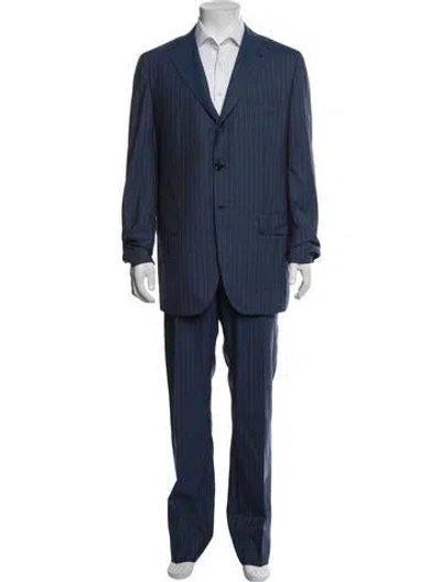 Pre-owned Kiton Cashmere Striped Two-piece Blazer In Blue