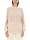 Kiton Cashmere-silk Lattice Knit Crewneck Sweater In Beige