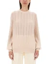 Kiton Cashmere-silk Lattice Knit Crewneck Sweater In Beige