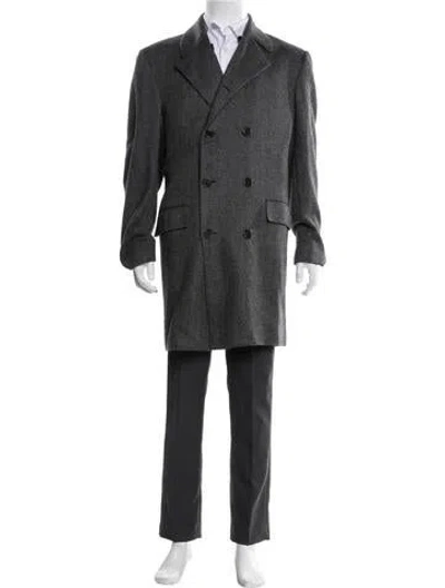 Pre-owned Kiton Cashmere Tweed Pattern Coat In Blue
