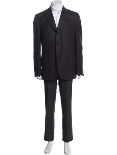 Pre-owned Kiton Cashmere Tweed Pattern Two-piece Blazer In Blue