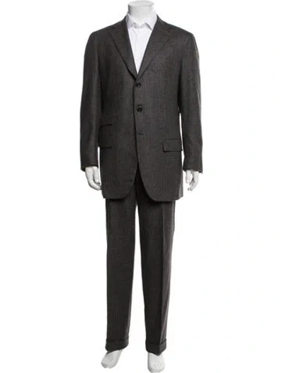Pre-owned Kiton Cashmere Tweed Pattern Two-piece Suit In Black