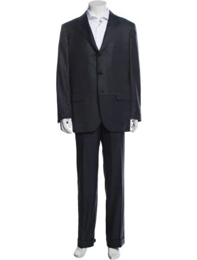 Pre-owned Kiton Cashmere Tweed Pattern Two-piece Tuxedo In Blue