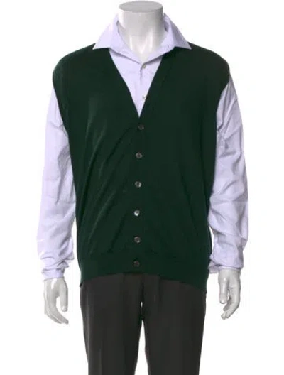 Pre-owned Kiton Cashmere V-neck Cardigan In Green