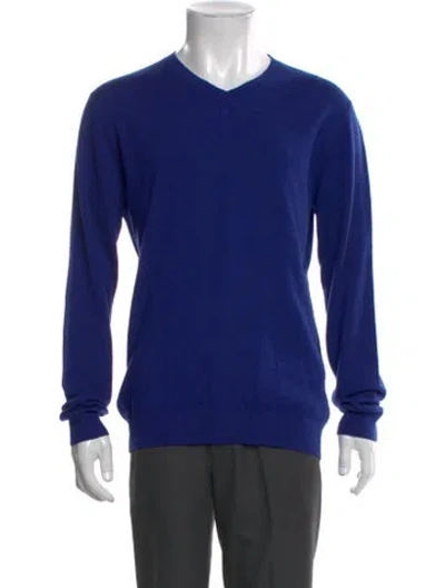 Pre-owned Kiton Cashmere V-neck Pullover In Blue