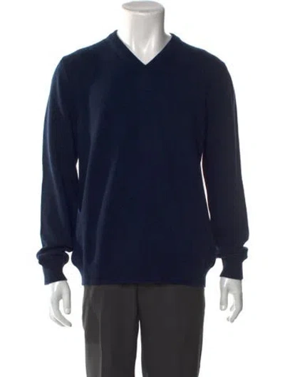 Pre-owned Kiton Cashmere V-neck Pullover In Blue