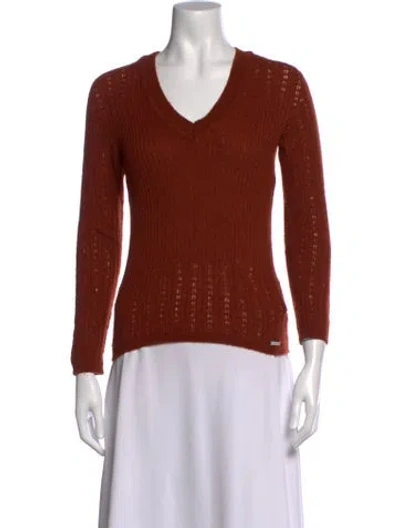 Pre-owned Kiton Cashmere V-neck Sweater In Brown/orange