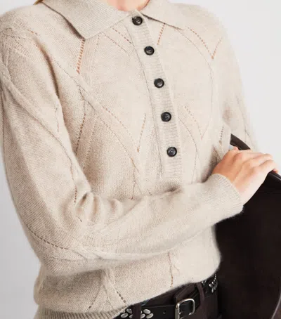 Kiton Cashmere-silk Pointelle-knit Polo Shirt In White