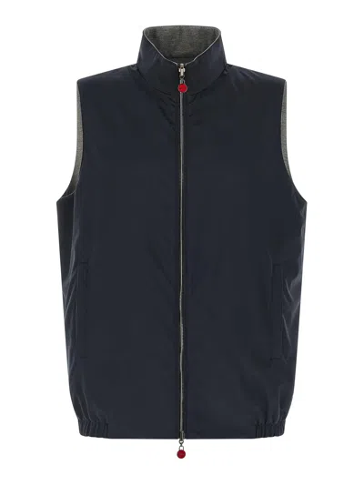Kiton Double Face Nylon Vest In Blue