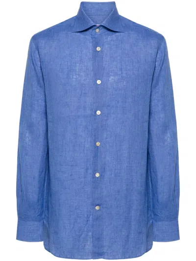 Kiton Chambray Linen Shirt In Blue