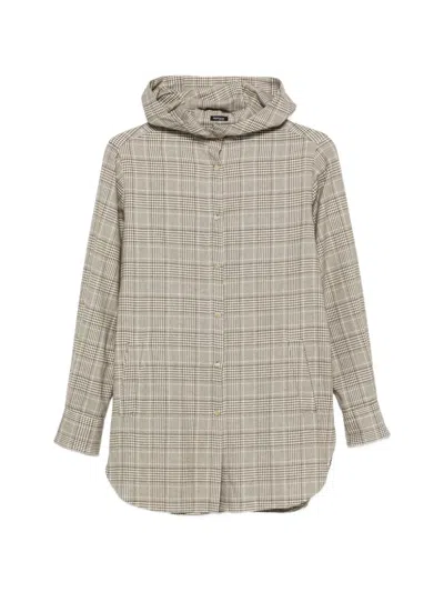 Kiton Check Hooded Shirt In Orange