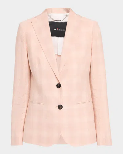 Kiton Check Linen Single-breasted Jacket In Pink