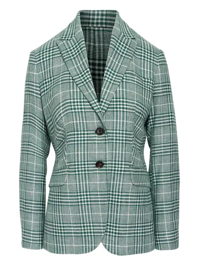 Kiton Check-pattern Buttoned Blazer In Green