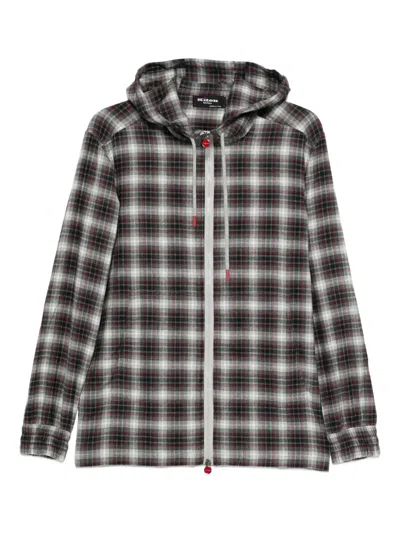 Kiton Check-pattern Hoodie In Gray