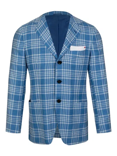 Kiton Check-pattern Pockets Blazer In Blue