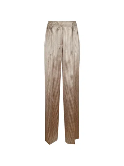 Kiton Check Pleated Trousers In Brown