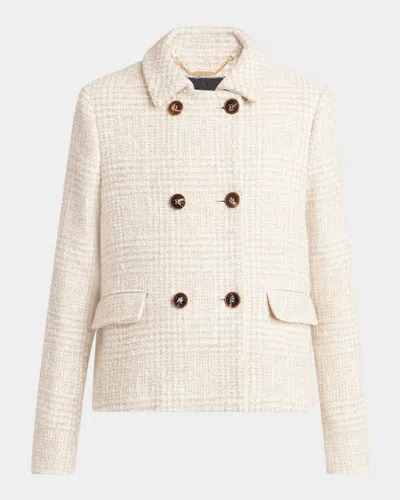 Kiton Check Tweed Double-breasted Coat In Pink