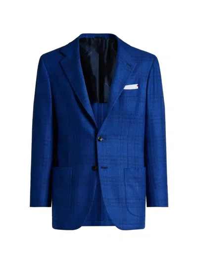 Kiton Checked Cashmere Blazer In Blue