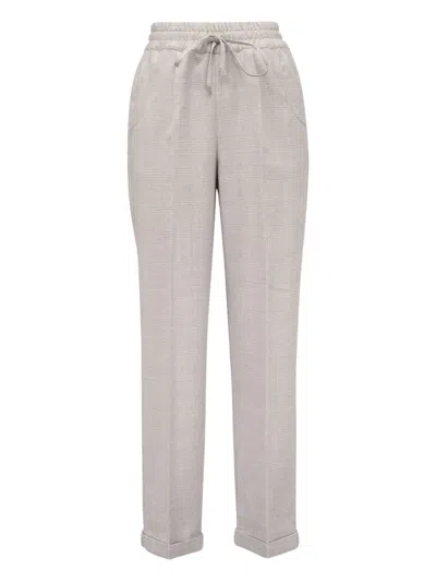 Kiton Checked Drawstring-waist Trousers In Gray