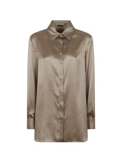 Kiton Checked Silk Shirt In Neutral