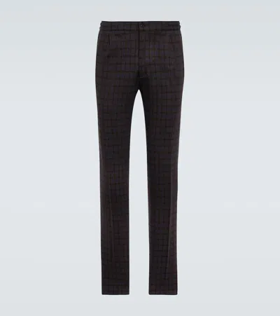 Kiton Checked Wool Chinos In Brown