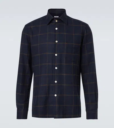 Kiton Checked Wool, Silk And Cotton-blend Shirt In Blue