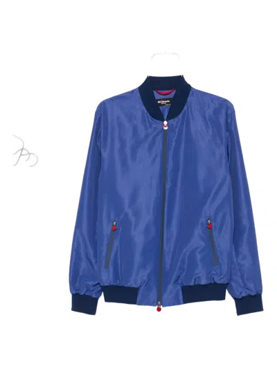 Kiton Checked Zip-front Bomber Jacket In Blue