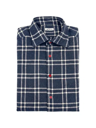 Kiton Check-pattern Button-down Shirt In Blue
