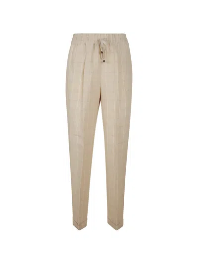 Kiton Check-pattern Drawstring Trousers In Neutral