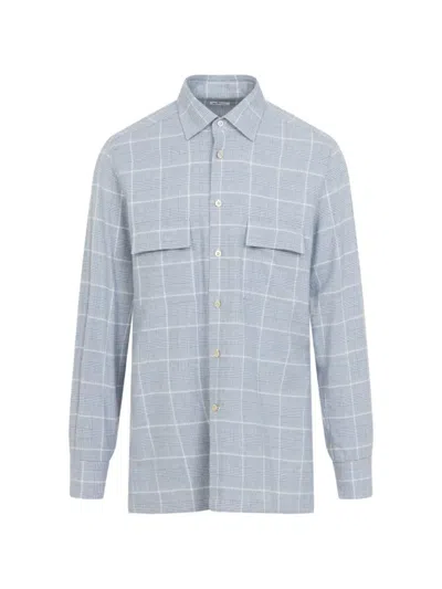 Kiton Check-pattern Flap-pocket Shirt In Blue