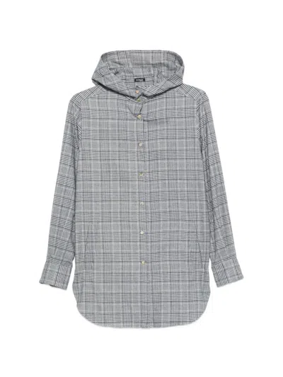 Kiton Check-pattern Hooded Shirt In Gray