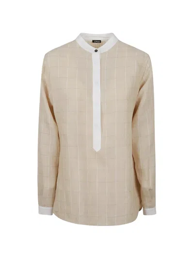 Kiton Check-pattern Linen Shirt In Brown