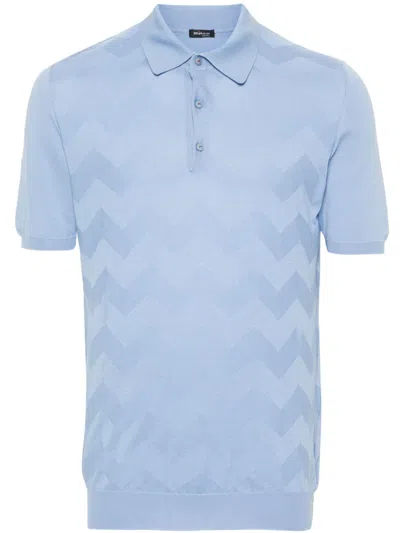Kiton Chevron-detail Fine Ribbed Polo Shirt In Blue
