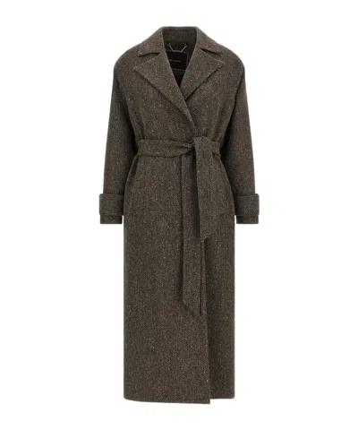Kiton Chevron Wool Coat In Brown