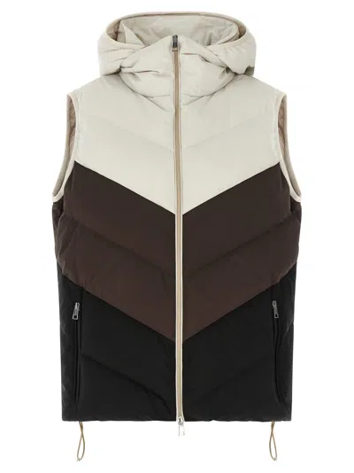 Kiton Chevron-quilted Color-block Padded Vest In Neutral