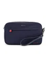Kiton Nylon Clutch Bag With Iconic Logo Embroidery In Blue