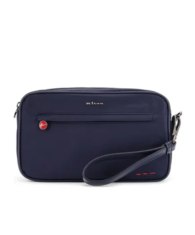 Kiton Ciro Logo Plaque Clutch Bag In Blue