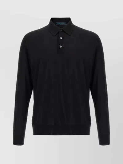 Kiton Long-sleeved Knitted Polo Shirt In Gray