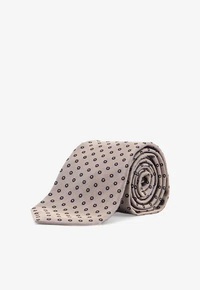 Kiton Ciro Paone All-over Pattern Silk Tie In Neutral