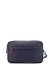 Kiton Ciro Paone Nylon Clutch Bag With Iconic Logo Embroidery In Blue