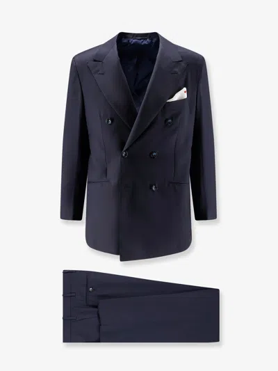 Kiton Ciro Paone Double-breasted Wool Suit In Blue