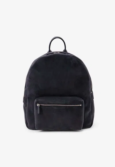 Kiton Ciro Paone Embossed Logo Suede Backpack In Black
