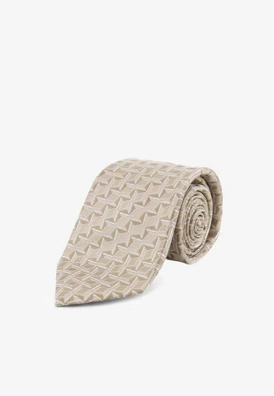 Kiton Ciro Paone Geometric Print Silk Tie In Beige