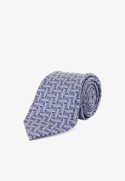 Kiton Ciro Paone Geometric Print Silk Tie In Blue