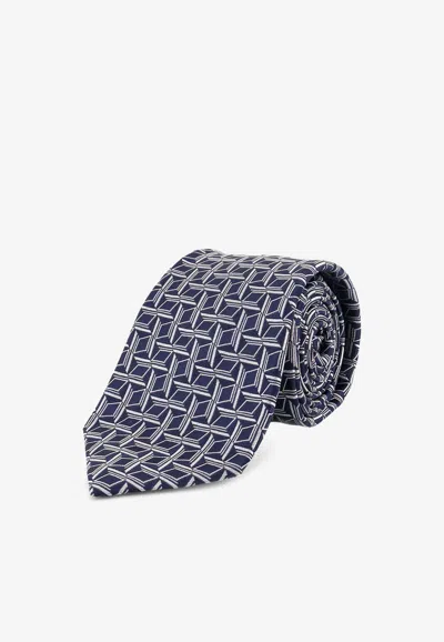 Kiton Ciro Paone Geometric Print Silk Tie In Blue